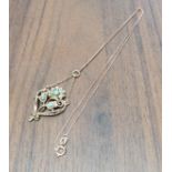 A Victorian 9ct gold Lavalier drop pendant set with round turquoise on a later 9ct rose mirco