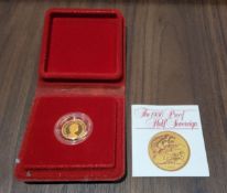 A 1980 Royal Mint Gold Proof Half Sovereign in original presentation box & COA