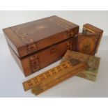 Boxes & Objects - a Victorian Tunbridge ware work box; onx casket, silver thimble etc