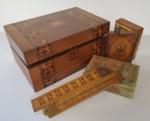 Boxes & Objects - a Victorian Tunbridge ware work box; onx casket, silver thimble etc