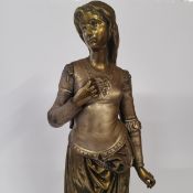 A French bronze figure of a classical maiden, raised on a stepped black marble base, 50cms high