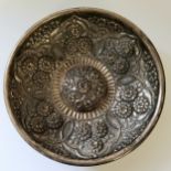 A Turkish silver decorative bowl embossed in relief with Islamic decoration, stamped Khaka ??? Gumus