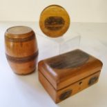 A Mauchlin ware trinket box, 'Catherdral Terminus Perth'; a circular Mauchlin ware trinket dish