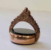 A large 9ct rose gold swivel fob mounted with bloodstone & cornelian, Edward Durban & Co, Chester,