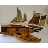 Nautical Interest - Four folk art model boats, scratch built.