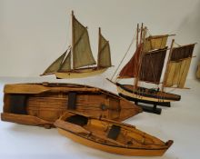 Nautical Interest - Four folk art model boats, scratch built.