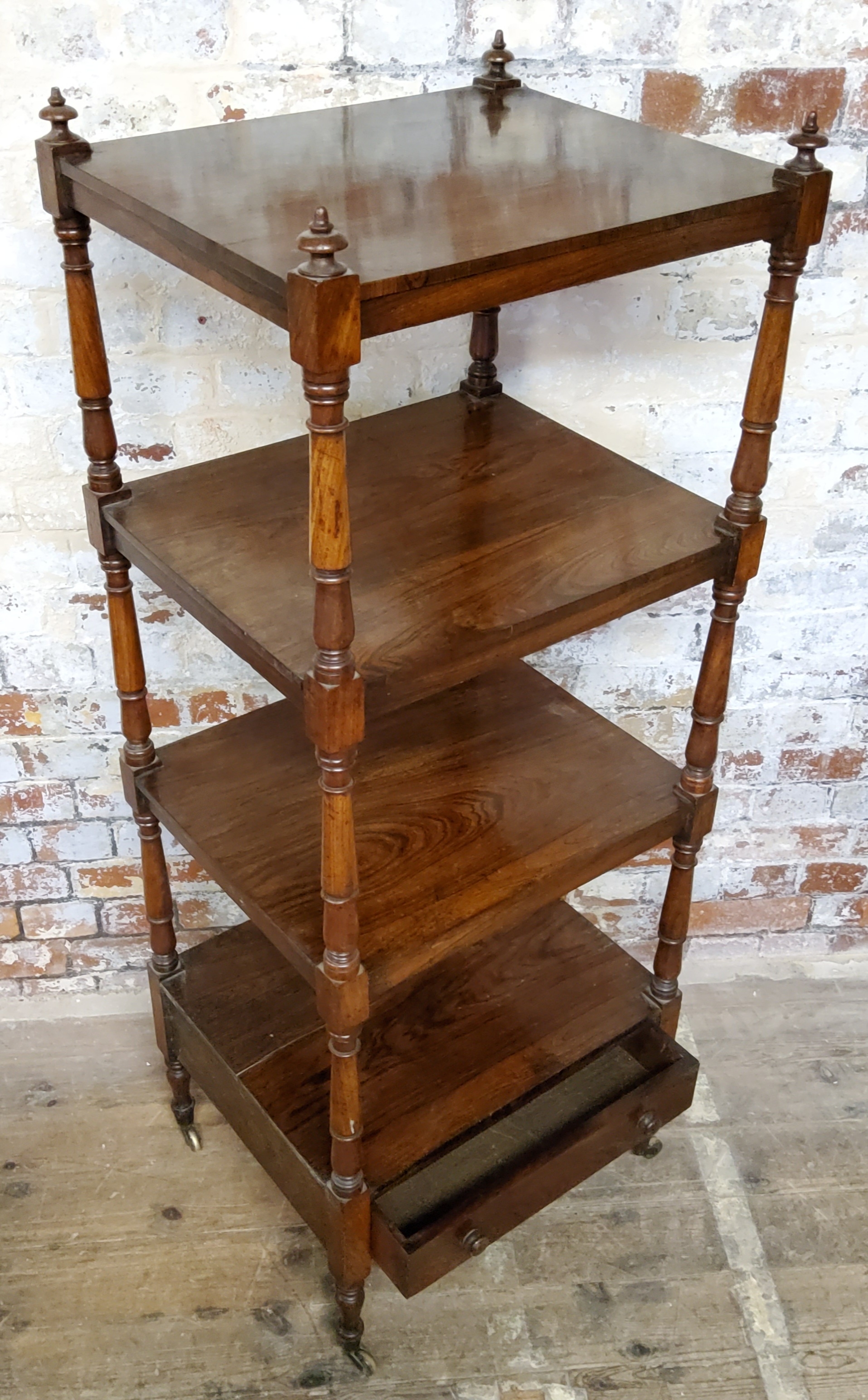 A good early 19th century rosewood four-tier whatnot, fitted with a single drawer to the base, - Image 2 of 4