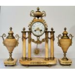 A French sienna marble & gilt portico mantle clock, signed by J.Bernard, Montlucon and 'Just' to