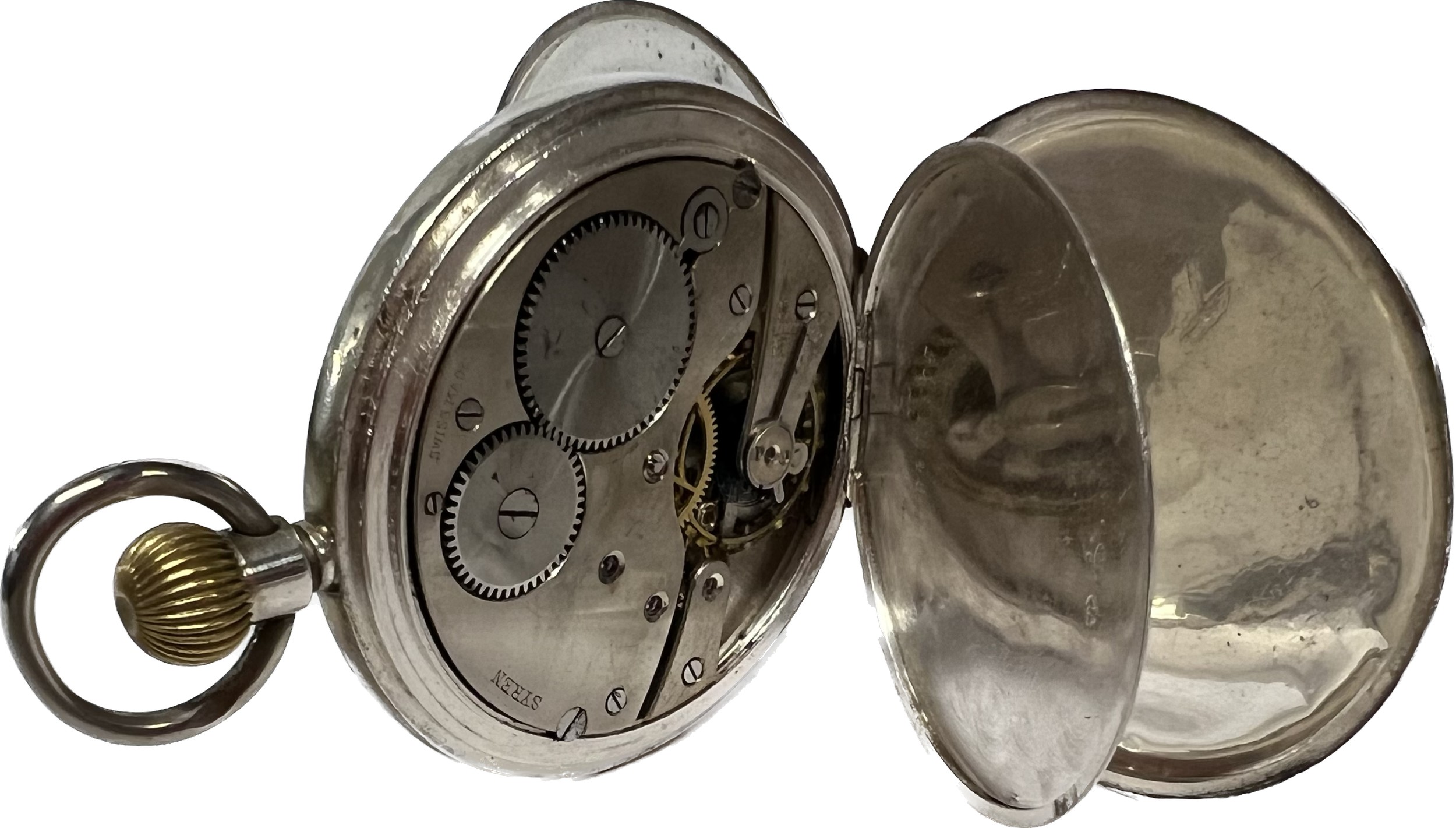 A continental silver cased pocket watch, the Swiss made movement stamped Syren, white enamel dial, - Image 2 of 2