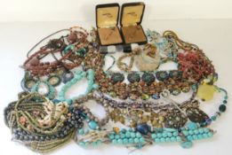 Costume Jewellery - Various highly polished semi precision stone necklaces including turquoise