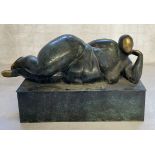 After Martin Klein, a verdigris bronze of a voluptuous reclining nude Lady Rosanna 16cm h x 12cm d x