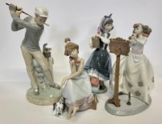 Lladro including Flower Girl in Clogs; Clarinet Player; Chit-Chat and The Golfer (all AF)