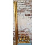 Gold antique effect wooden curtain poles (2) decorative finials (4) ornate wall brackets (4) curtain