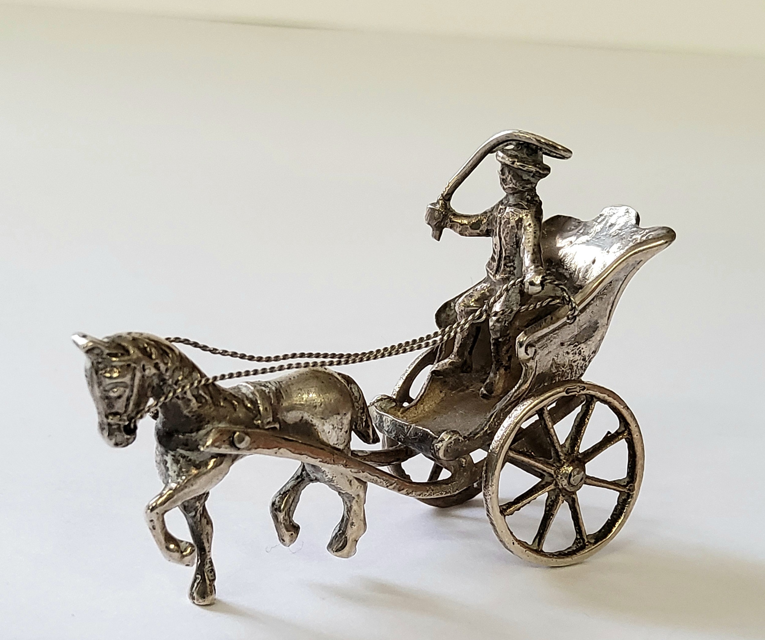 A Dutch silver miniature of a horse drawn carriage and driver, 1906-1953 sword mark, 18.49g; another - Image 3 of 3