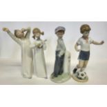 Lladro including Yawning Boy, L4870; Girl Playing the Ukuele, no.4870; Soccer Practice, no.6198