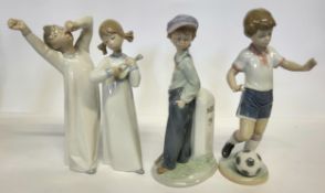 Lladro including Yawning Boy, L4870; Girl Playing the Ukuele, no.4870; Soccer Practice, no.6198