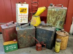 Auto Jumble & Advertisement - Shell, Pratts and Mobil Oil fuel cans  circa 1960s.