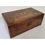 A Victorian burr walnut work box dated 1877