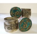 A pair of early 20th century Chinese green stone inset tea canisters, the lid decorated with a