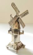 A Dutch silver miniature of a Dutch Tower wind mill, J. Verhoogt, Hoorn, 1906-1953 sword mark, 25.