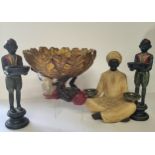 A pair of anthromorphic monkey candlesticks (AF); Indian candle stands; Indian bowl, etc
