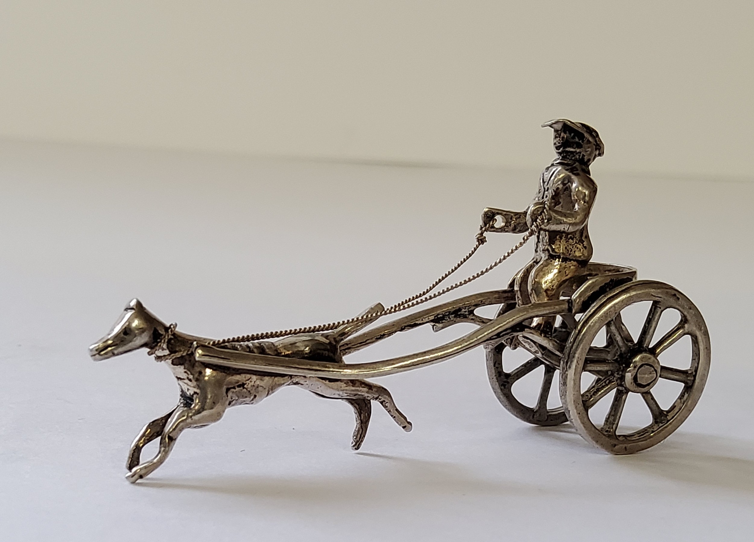 A Dutch silver miniature of a horse drawn carriage and driver, 1906-1953 sword mark, 18.49g; another - Image 2 of 3