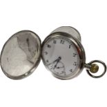 A continental silver cased pocket watch, the Swiss made movement stamped Syren, white enamel dial,