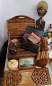 Boxes & Objects - a sandal wood book slide, African cowrie counters, desk tidies, letter racks,