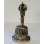 A Tibetan Diamond bell from the Qing Dynasty, with half-vajra finial handle, decorated with