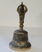 A Tibetan Diamond bell from the Qing Dynasty, with half-vajra finial handle, decorated with