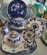 Blue & white including a teapot & sandwich plate possibly Delinières & Cie, marked D & C L, c1900;