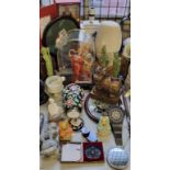 Oriental Objects - three jadeite figures of immortals, Dog of Foo temple guardian desk weight,