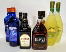 Two bottles of Bottega Limoncino; 2 x Glyva Liqueur; 2 x Larios Mediterranean Premium Gin; 2 x