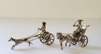 A Dutch silver miniature of a horse drawn carriage and driver, 1906-1953 sword mark, 18.49g; another