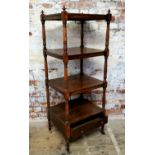 A good early 19th century rosewood four-tier whatnot, fitted with a single drawer to the base,