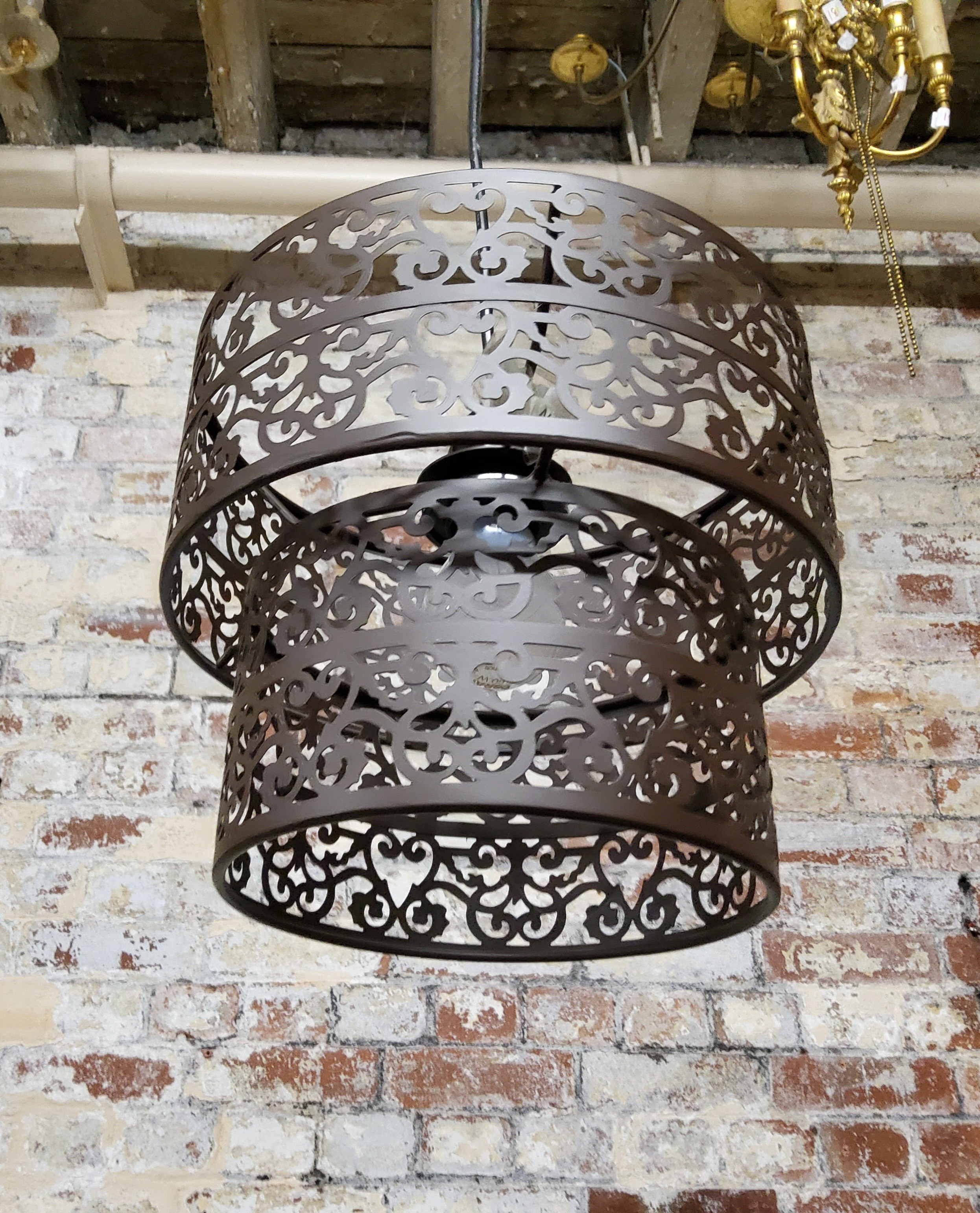 A pair of circular Moroccan style ceiling lights, brown painted metal, ES bulb fittings,  modern - Image 4 of 4