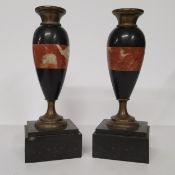 A bold pair of Victorian belge noir and rouge marble gilt metal mounted country house mantel piece