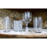 A near pair of Victorian beakers etched A present from the fine art industrial & maritime