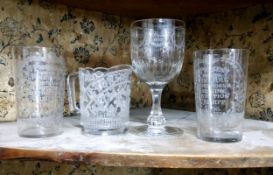 A near pair of Victorian beakers etched A present from the fine art industrial & maritime