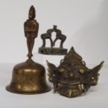 An unusual early 19th century Indian bronze bathing aid 'foot scrubber' or exfoliator surmounted
