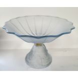 A Rene Lalique type Art Deco frosted glass pedestal bowl with gilt metal collar, embossed in