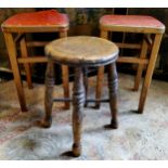 A 19th century elm and Ash workshop stool, well figured with X frame stretcher; a pair of beech