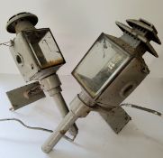 A pair of early 20th century coach lamps, converted to electricity (AF)