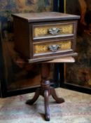 An Edwardian Sheraton Revival collector's chest of two satinwood inlaid panelled drawers; a small