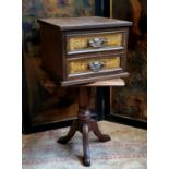 An Edwardian Sheraton Revival collector's chest of two satinwood inlaid panelled drawers; a small