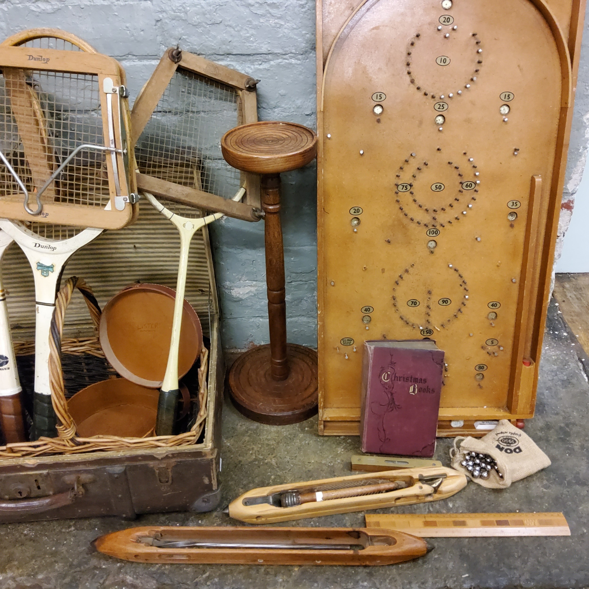 A Chad Valley Bagatelle board;  a Caravelle tennis racket; another, Dunlop;  an early 20th century - Image 2 of 3