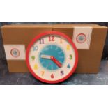 Eight London Clock Company 'Tell the Time' wall hanging clocks, NOS, original packaging