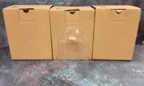 Three glass domes 10cm dia x approx. 16cms high, NOS, boxed (3)