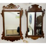 A George II style Vauxhall walnut mirror, 69cm high,  38.5cm wide;  another (2)