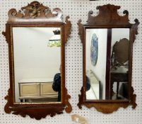 A George II style Vauxhall walnut mirror, 69cm high,  38.5cm wide;  another (2)